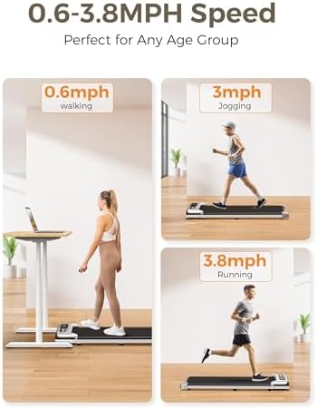 Yagud flat walking pad listing graphic labeled walking, jogging, and running